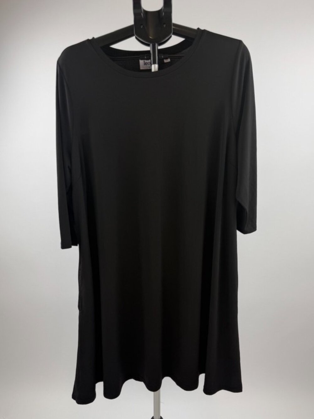 Leota Black Midi Tunic Dress Size 2X Stretch Pockets 3/4 Sleeve